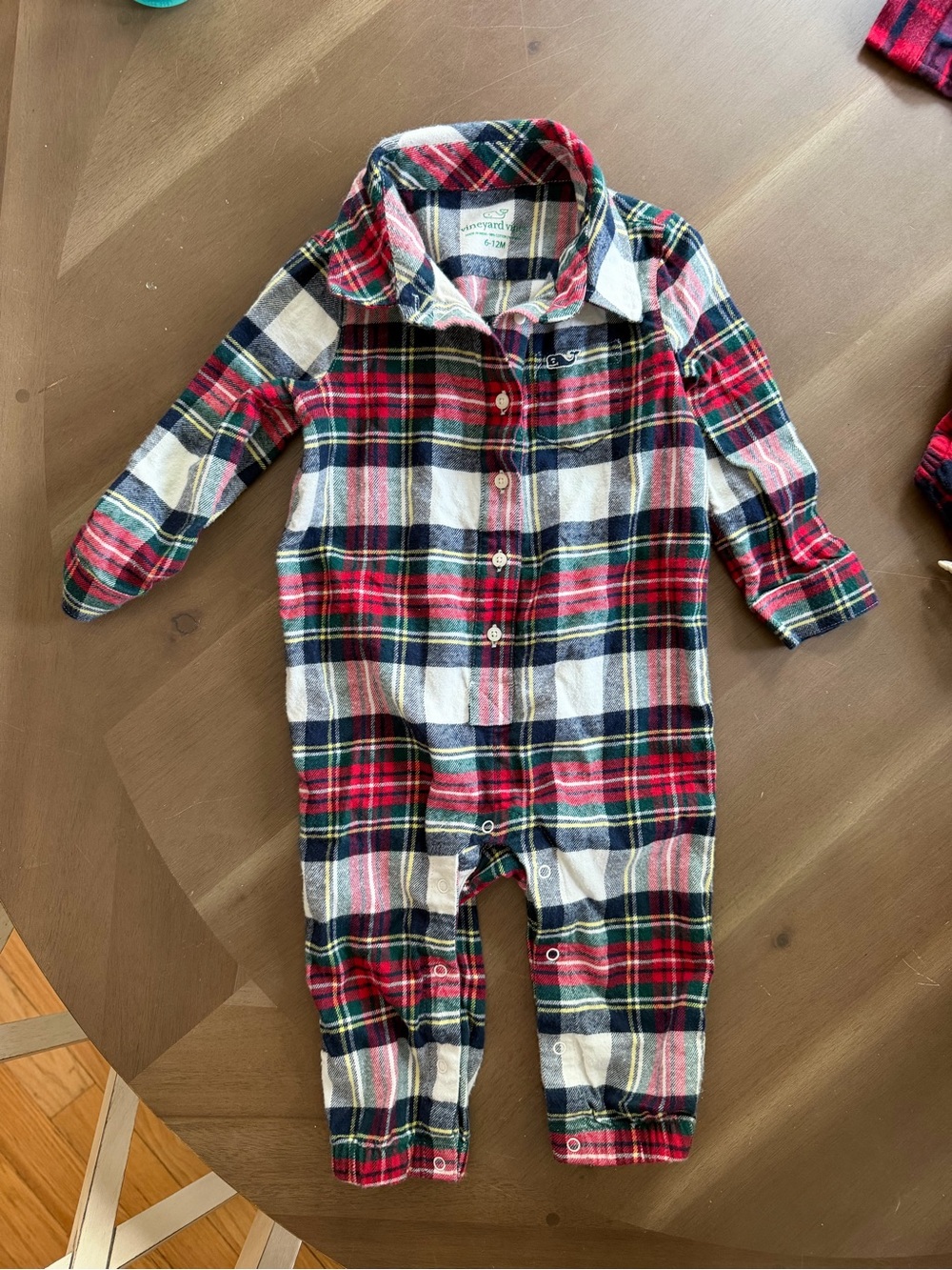 Vineyard Vines Baby Plaid Flannel One-Piece Romper - Red Navy Cream